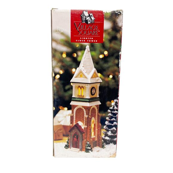 Village Square Christmas Holiday Ceramic Lighted Clock Tower - Picture 8 of 11